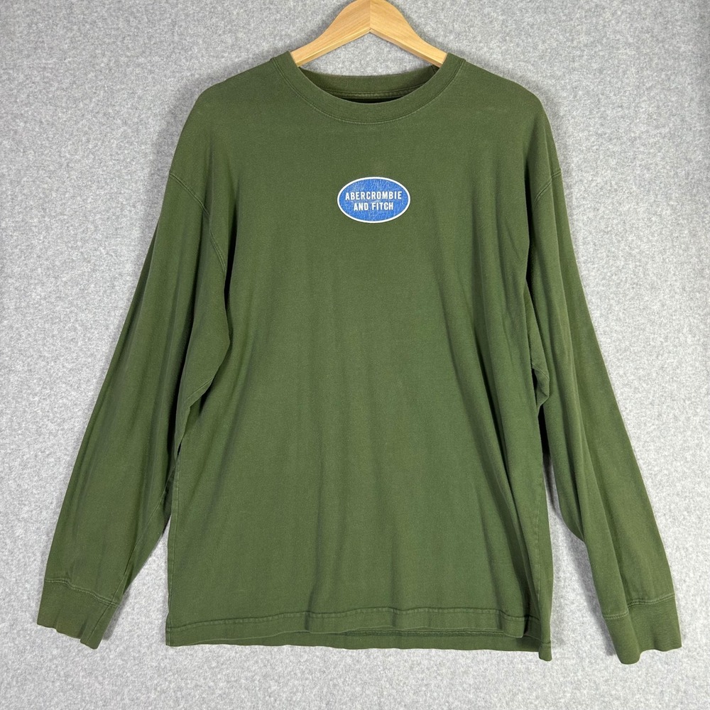 Abercrombie & Fitch Y2K‎ Long Sleeve Shirt Olive Green Logo Graphic Mens Size XL
